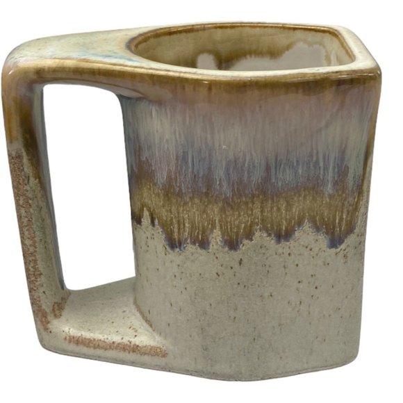 Vintage Drip Glaze Stoneware Rodolfo Padilla Tan Coffee Mug Flat Front 4.25" - Picture 9 of 9